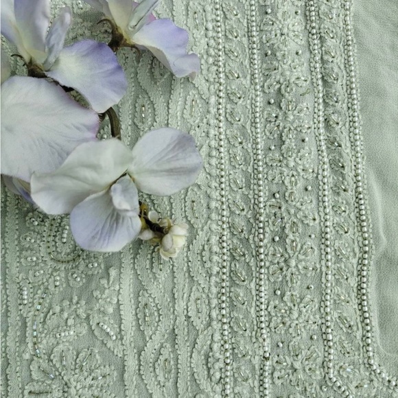 Green Chikankari Dress. Indian Dress with palazzo pants - Picture 5 of 13